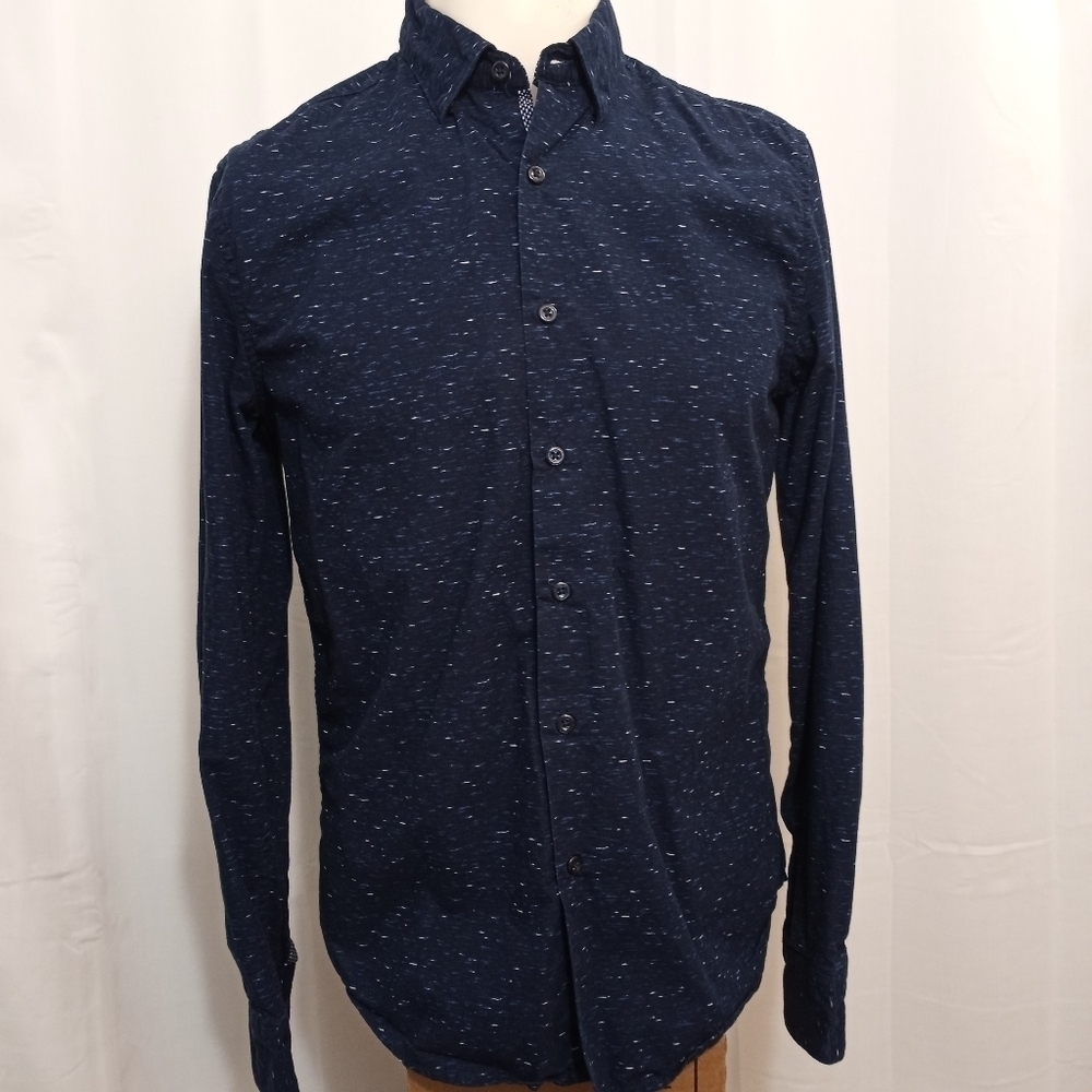 CACTUS Man Blue Print Long Sleeve Button Up Shirt Men's Size Small